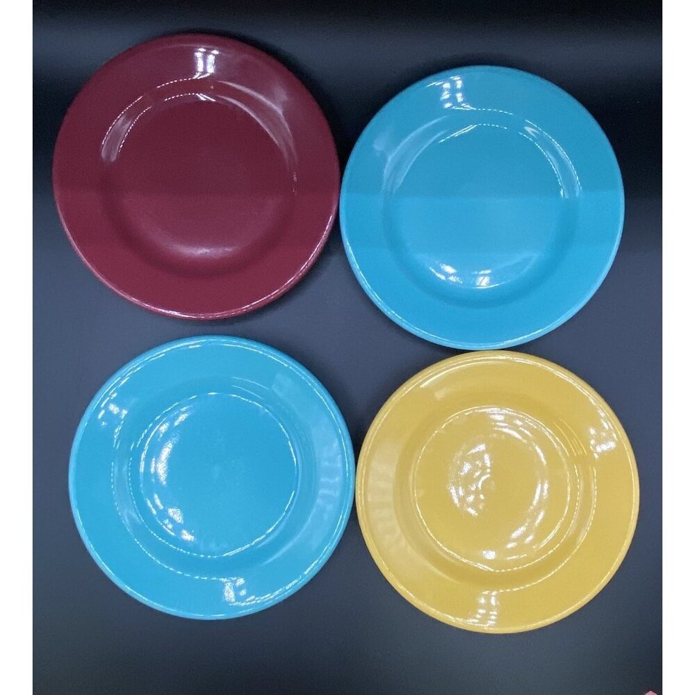 4 Coors Inglewood China 7” Salad Plates Mauve Yellow Teal Blue